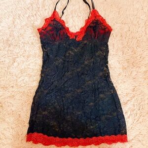 Black and Red Lace Babydoll Vintage Goth Sexy Chemise Sz XS